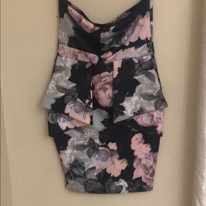 Strapless floral midi